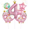 7pcs Pink Crown Dinosaur Balloons, Girl Dinosaur Birthday Number Mylar Foil Balloon Pink Dinosaur 4th Birthday Party Supplies Decorations (4th)