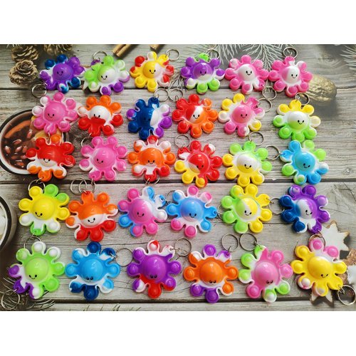 Roaqua 30 Packs Bulk octopus Mini Pop Keychain， Fidget for Teens and Kids Birthday Party Favors Supplies Summer Student Prizes