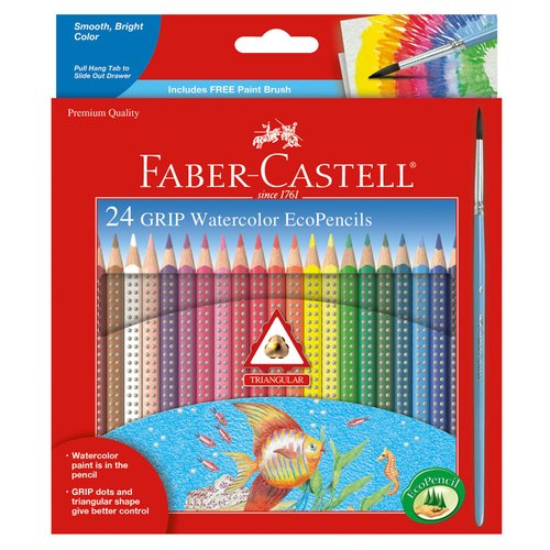 Faber-Castell Grip Watercolor EcoPencils: 24 Watercolor Pencils with Brush, Color Pencil Set, Watercolor Paint Set for Kids Ages 5-8+, Kids Art Supplies & Colored Pencils for Kids