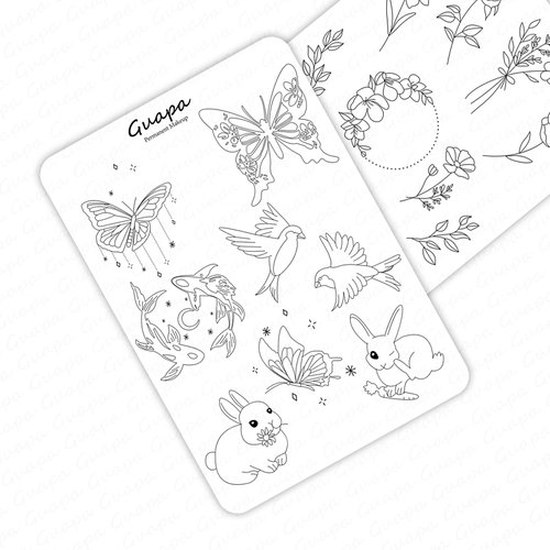 Guapa 3pcs Soft Silicone White Tiny Tattoo Practice Skin Pre-printed Double Sides Designs Training Pads for Tattoo Practice (18 Tiny Tattoo Patterns)