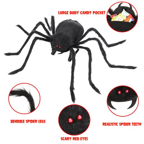 Halloween Spider Costume Party Decorations-Halloween Candy Spider Props with Straps for Kids,Giant Halloween Spider Decorations Outdoor Indoor Realistic Spider Costume for Yard Haunted House Web Decor
