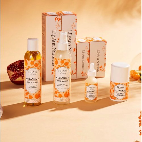 LilyAna Naturals Vitamin C Skincare Gift Set - Brightening and Anti-Aging Skin Care Products - Vitamin C Serum and Hyaluronic Acid - 4 Piece Set