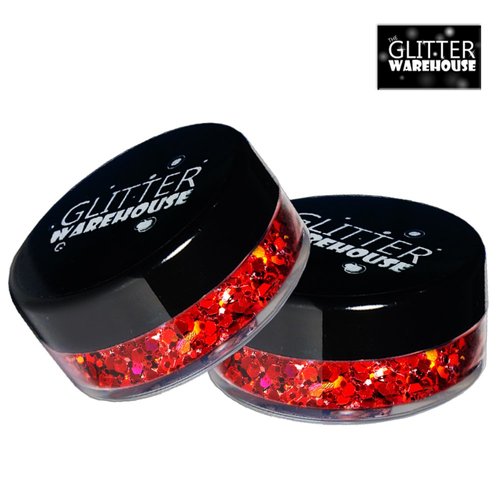 GlitterWarehouse Red Chunky Glitter Loose Holographic Solvent Resistant Cosmetic Grade Mermaid Glitter (10g Jar)