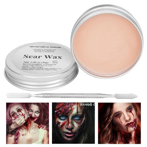 Scar Wax Kit SFX Make Up, Fake Molding Wound Skin Wax,Body Paint Fake Nose Stage Zombie Cosplay Costume SFX Makeup with Spatula,Makeup Special Effects For Halloween Festival & Party