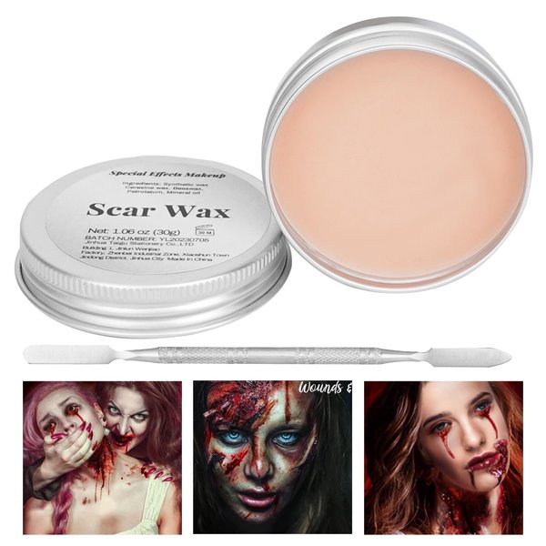 Scar Wax Kit SFX Make Up, Fake Molding Wound Skin Wax,Body Paint Fake Nose Stage Zombie Cosplay Costume SFX Makeup with Spatula,Makeup Special Effects For Halloween Festival & Party