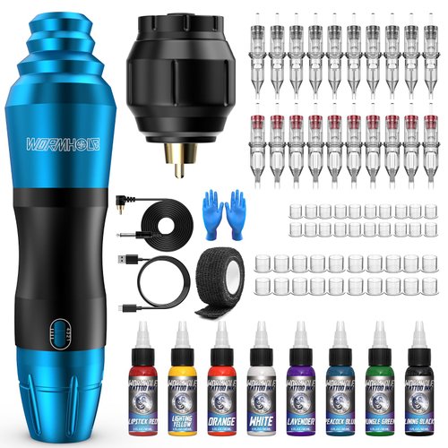 Wormhole Tattoo Kit Wireless Tattoo Machine Kit Tattoo Battery Pack Rotary Tattoo Machine Kit 20 Tattoo Cartridge Needles Tattoo Gun Kit Wireless Tattoo Power Supply Tattoo Kit WTK127