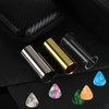 Guitar Slide, 4pcs Augshy Medium Guitar Slides(1 Stainless Steel, 1 Brass and 2 Glass), 4pcs Stainless Steel and 4pcs Plastic Thumb & Finger Picks, 10pcs Guitar Picks All in One Box Guitar Accessories