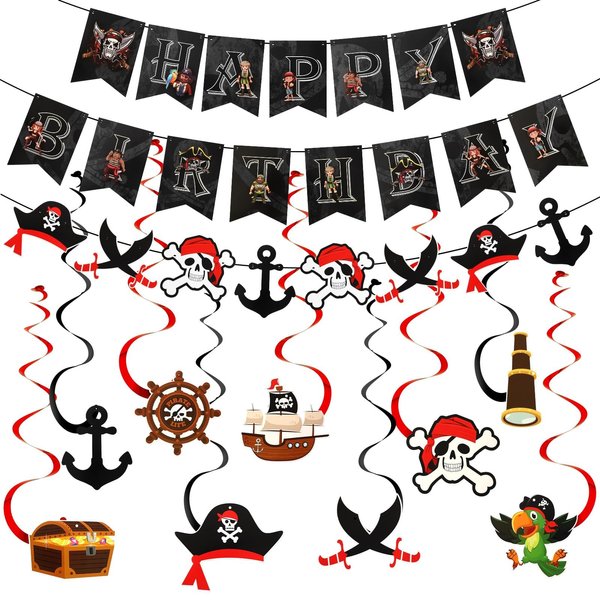 MARFOREVER Pirate Birthday Party Decorations, Pirate Birthday Party Hanging Swirl Banner Decorations, Pirate Birthday Decorations for Men, Boys, Kids Pirate Themed Party Supplies
