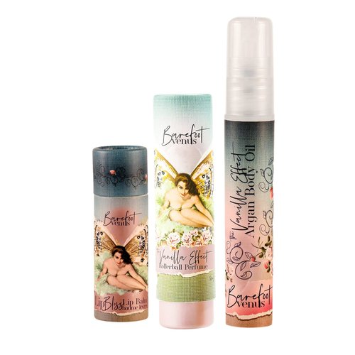 Barefoot Venus Mini Argan Body Oil, Rollerball Perfume, Lip Balm Set (Vanilla Effect)