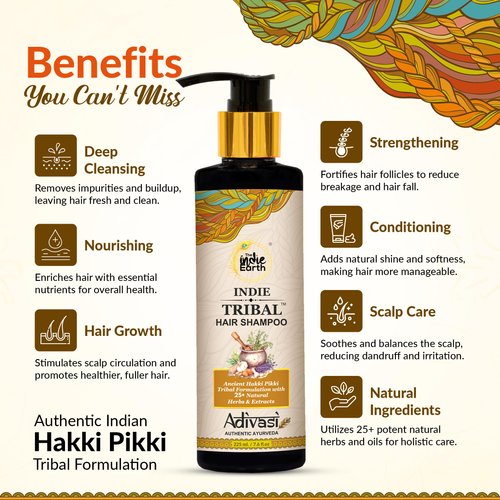 The Indie Earth Indie Tribal (Adivasi) Hair Shampoo Infused with 25+ powerful ingredients, Deep Cleanses Strengthens & Fortifies Hair Naturally Based on Hakki Pikki Tribe’s Hair Care Formulation