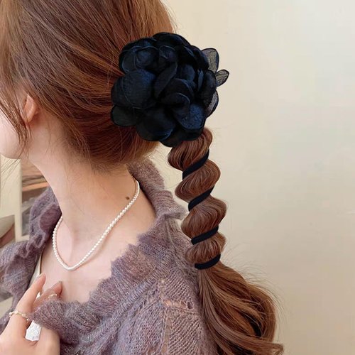 Black Flower hair Tie Spiral Telephone Wire Hair Band Elastic Ponytail Holder Hair Accessories for Women Girls