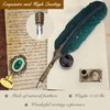 Anglekai Quill Pen and Ink Set, Calligraphy Feather Pen with Wax Seal Stamp, Ink, and Wax Seal Sticks, Replacement Nibs, Spoon, Envelope Letter Paper, White Wax, Best Gift for Birthday (Green)