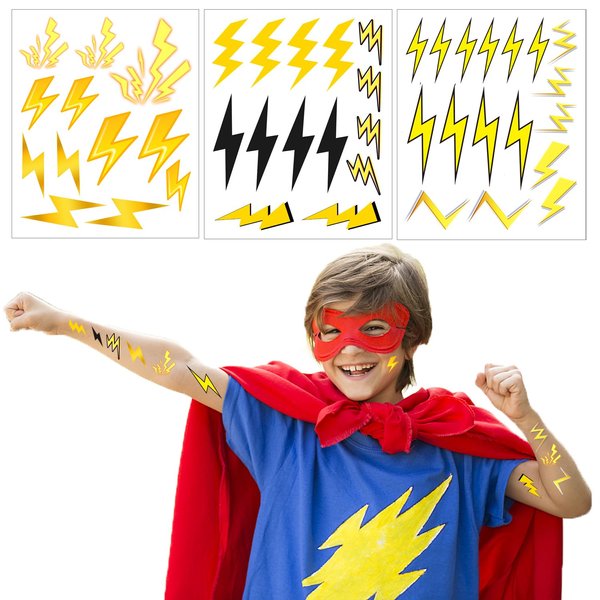 PIBIPAID 430 Lightning Bolt Tattoos Temporary Stickers,for Flash Weather Birthday Gender reveal Baby shower Party Favors Supplies Decorations Favors Goodie Bag Stuffers Prize