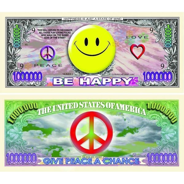 5 Be Happy (Smiley Face) Million Dollar Bills with Bonus “Thanks a Million” Gift Card Set