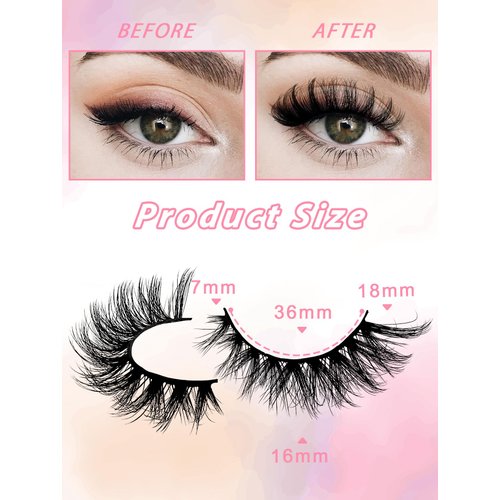 7 Pairs Faux Mink Lashes Flu-ffy 18mm Cat-Eye Lashes Curly Volume Eyelashes Fox Eye Lashes that Look Like Extensions Lashes Wispy Faux Mink False Eyelashes Natural Look(NB-03)