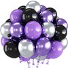 Purple and Black Balloons, 60 Pcs Purple Balloons Set with Metallic Purple Metallic Silver Balloons, 12 Inch Deep Purple Dark Purple Black Balloons Globos Morados for Kids Birthday Party Decorations
