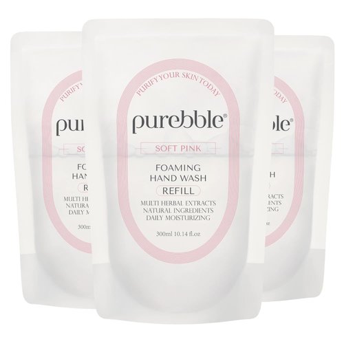 PUREBBLE Foaming Hand Wash, Soft Pink, 10.14fl.oz (Refill, Pack of 3)