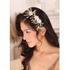 Kercisbeauty Gold Hair Comb with Pearl and Crystal Wedding Bridal Headpiece for Her Branch Hair Piece Garden Wedding White Flower Headpiece for Women