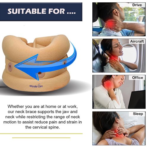 Wonder Care Soft Neck Brace Cervical Collar, Adjustable Collar Neck Support Brace for Sleeping, Neck Brace for Neck Pain and Support for Women & Men (Beige, Small, 3.5" Depth)