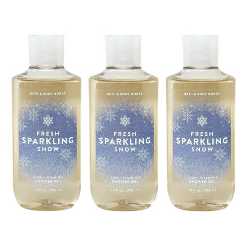 Generic Bath and Body Work FRESH SPARKLING SNOW 3 Pack Aloe + Vitamin E Shower Gel Bundle - 10 fl oz / 295 mL each, blue