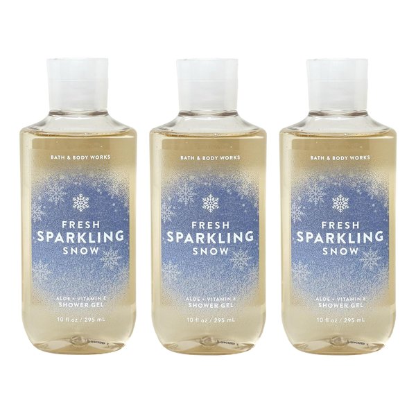 Generic Bath and Body Work FRESH SPARKLING SNOW 3 Pack Aloe + Vitamin E Shower Gel Bundle - 10 fl oz / 295 mL each, blue