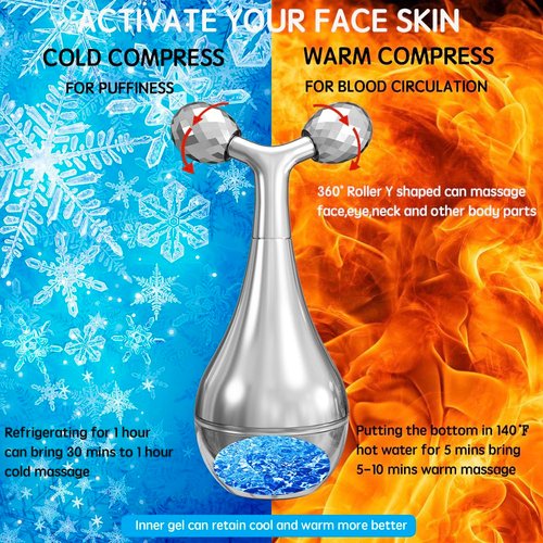 LIZICH 3D Facial Roller Massager Tools with Ice Ball for Tightening and Puffiness,Eye Roller for Puffy Eyes,Face Skin Care Tool for Wrinkles and Lifting for Women