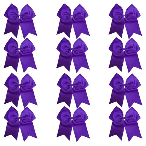 13 Cheer Bows Purple Cheerleading Softball - Gifts for Girls and Women Team Bow with Ponytail Holder Complete your Cheerleader Outfit Uniform Strong Hair Ties Bands Elastics by Kenz Laurenz (13)