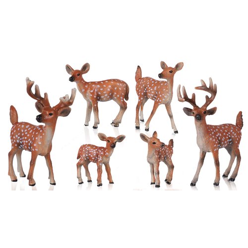 Flormoon Deer Toys - 6pcs Realistic Deer Woodland Animals Figurines - Early Educational Toys, Birthday Cake Topper for Kids