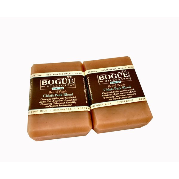 Goat Milk Beard Soap 2 bars-BOGUE Chiefs Peak Blend No.14 Beard Wash to Clean and Defrizz with Avocado & Argan oils & Soothing Cedarwood, Frankincense & Rosemary Essential oils