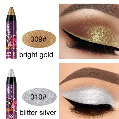 MEICOLY 12 Pcs Eyeshadow Stick,Cream Smokey Eyeshadow Metallic Shimmer Crayon,Silver Eye Brightener Stick,Pro Waterproof & Long Lasting Shiny Bright Starter Rotating Eyeshadow Sticks