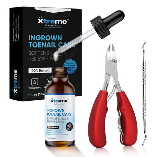 Xtreme Derma Ingrown Toenail Treatment - Complete 3 in 1 Ingrown Toenail Removal Kit + Pain Relief - Includes Ingrown Toenail Drops - Clippers - Nail Lifter - 100% Natural