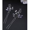 JWICOS Lavender Bridal Wedding Hair Pins Crystal Beads Hair Accessories for Brides and Bridesmaid Pack of 2