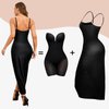 Slimers Women's Body Shaper Dress Sparkly Buit in Bra Layered Formal Spaghetti Strap Backless Full Slips Bodycon Maxi Dress Black
