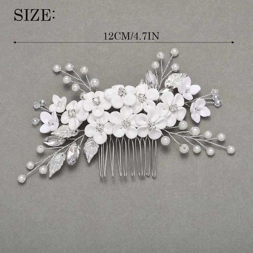 Unsutuo Flower Bride Wedding Hair Comb Silver Pearl Bridal Hair Accessories Leaf Hair Piece for Women and Girls