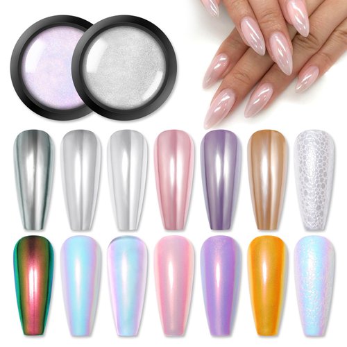 BORN PRETTY Chrome Powder Metallic Mirror Auroras Mermaid Pearl Pigment Powder Manicure Nail Art ...