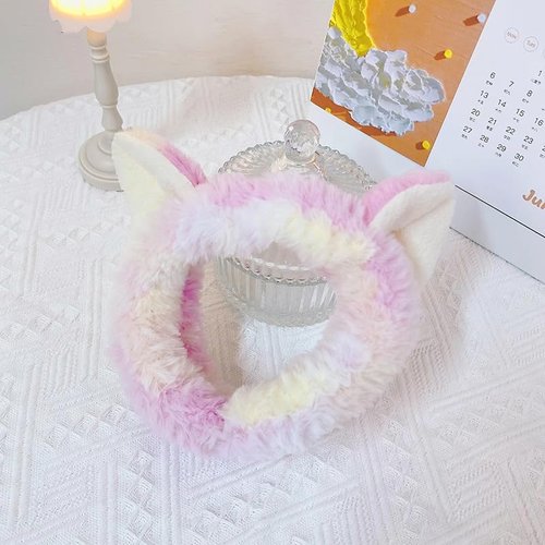 Hofar Rainbow Tie Dye Face Wash Headband Hairband with Two Ears Cartoon Cute Creative Hair Accessories