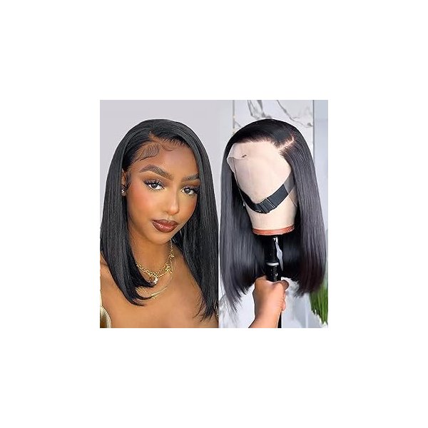 Ksflaae Bob Wig Human Hair 13x4 Frontal Lace Wigs Human Hair 180% Density Short Straight Frontal Bob Wigs for women Human Hair Pre Plucked with Baby Hair Natural Color 12 inch