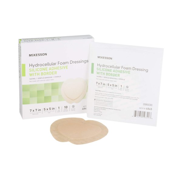 McKesson Hydrocellular Foam Dressings, Sterile, Silicone Adhesive with Border, Dimension 7 in x 7 in, Pad 5 in x 5 in, 10 Count, 1 Pack