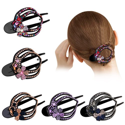 JOYFISCO 5PCS Ponytail Hair Clips Heart Shaped Duckbill Hair Clips with Flower Rhinestone Sparkly...