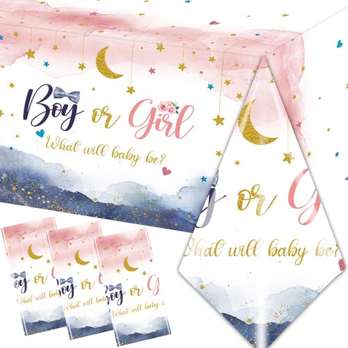 3PCS Gender Reveal Table Cloths, Navy Blue and Pink Gender Reveal Decorations, Boy or Girl Tablecloth for Baby Gender Reveal Party Decorations Supplies, 180x108cm