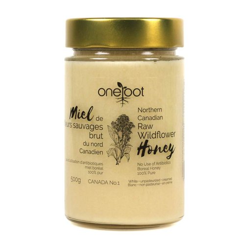 Oneroot 100% Canadian Flower Honey - 17.6 Oz/1.1 Lbs, Honey Wildflower Unfiltered, Unheated & Creamed, Nutrient Rich Raw Wildflower Honey With Enzymes, Thick Natural Sweetener