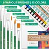 Acrylic Paint Set -12 Acrylic Paints, 6 Paint Brushes for Acrylic Painting, 3 Painting Canvas Panels - Premium Art Supplies for Adults Canvas Painting