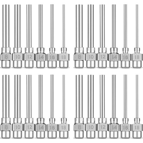 24 Pieces Dispensing Needle 1 Inch Stainless Steel Blunt Tip Luer Connector Stainless Steel Blunt Needles (8, 10, 12, 14, 16, 18 Gauge)
