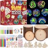 Kids Wooden Painting Kit, Glow in The Dark Arts and Crafts for Boys Girls Ages 4-12, DIY Natural Wood Slice Ornament Kit, Party Home Decor, Creative Art Toys Gift for 4 5 6 7 8 9 10 11 12 Years Old