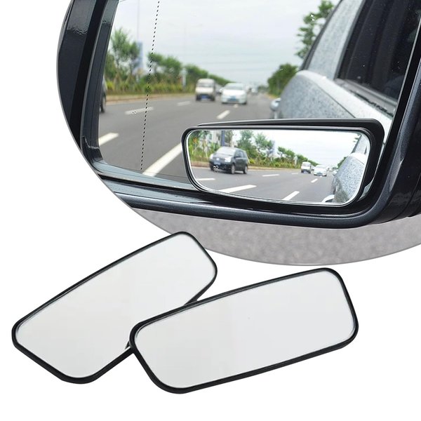 Flygun 2 PCS Car Rear View Blind Spot Mirror, 3.7" x 1.4" Rectangular Curved Wideangle Auxiliary Rearview Mirror, High-definition Glass Adjustable Anti-glare Mirror, Universal Car Side Mirror (Black)