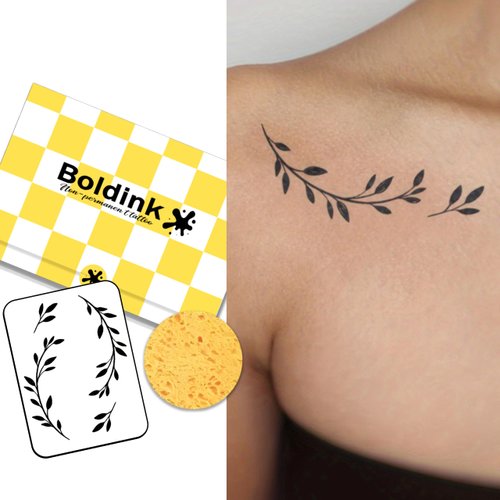 Boldink Semi-permanent tattoos, realistic fake tattoos, last 7-15 days, waterproof non-reflective temporary tattoo stickers, cruelty-free, uniquely designed exquisite packaging（Branches and Leaves ）