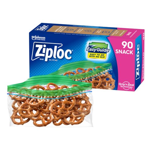 Ziploc Snack Bags with EasyGuide Texture, Small Plastic Storage Bags with Grip 'N Seal Technology, 90 Bags Total