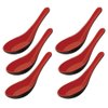 Happy Sales Melamine Soba, Rice Spoons, Chinese Won Ton Soup Spoon, Asian Red and Black, 6 Pack Plain Style