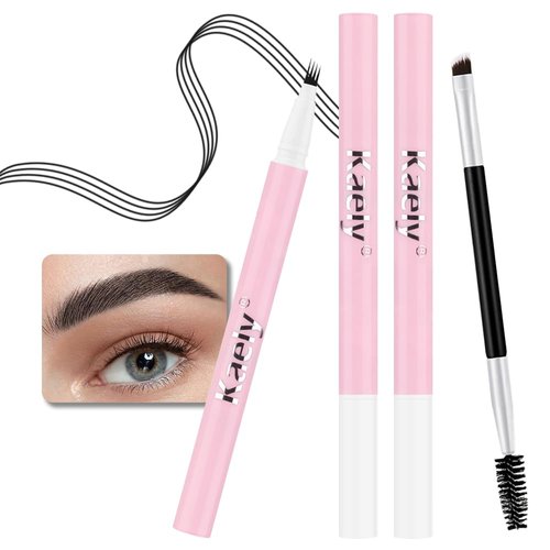 2 Pcs Black Magic Microblading Eyebrow Contouring Pen Brow Pencil, 2-in-1 Eyebrow Pencil with Brow Brush, Single-ended Eyebrow Brush, Hair Like Strokes, Natural Looking Eye Brow for Women, 05