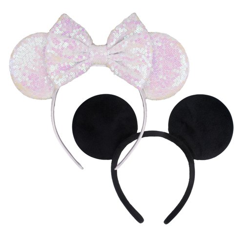 JIAHANG Mouse Ears Hair Bow Headband 2PCS, Bachelorette Party Honey Moon Wedding Headwear for Cou...